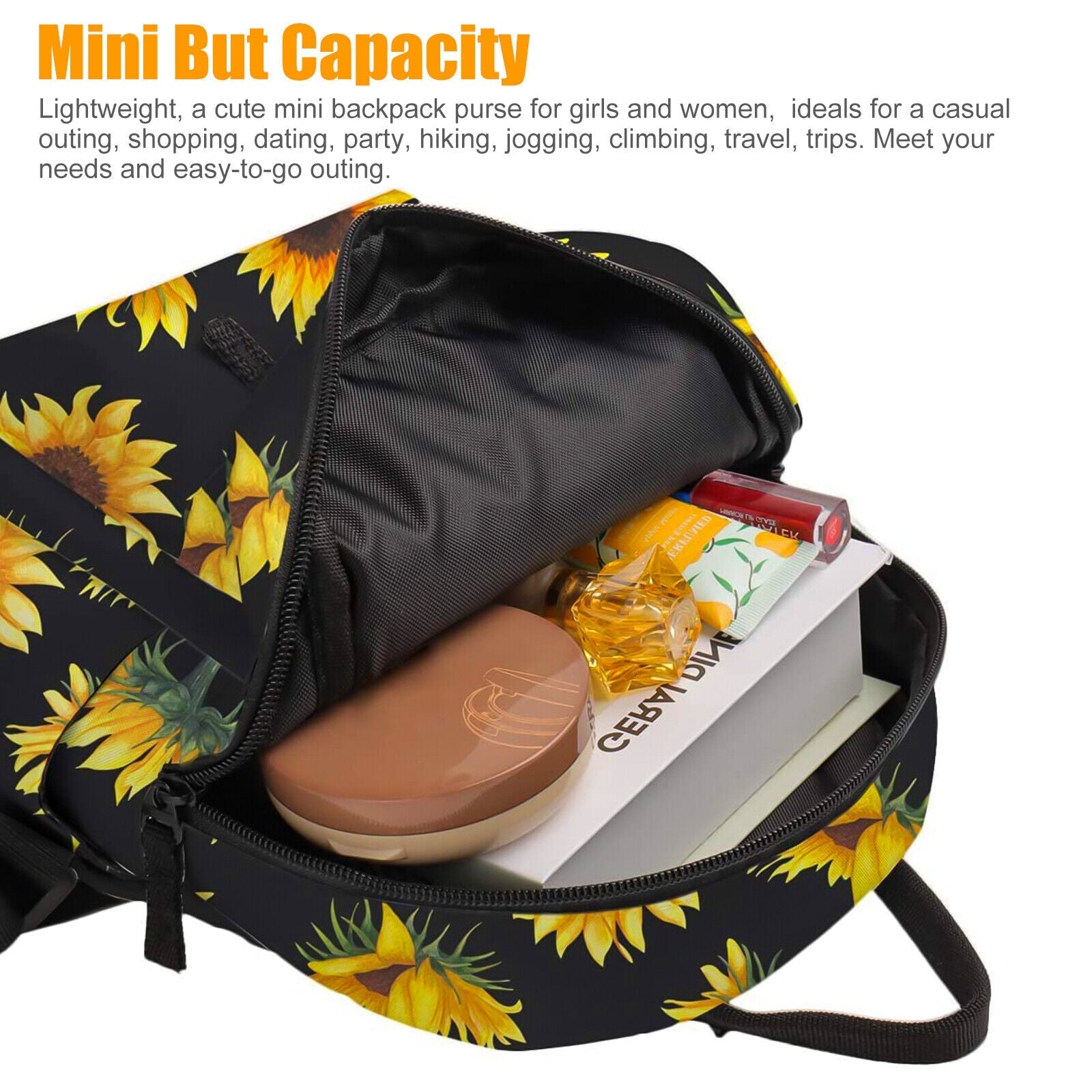 Waterproof Sunflower Backpack Women Purse Shoulder Rucksack Travel Bag Handbag 24Hr Smart